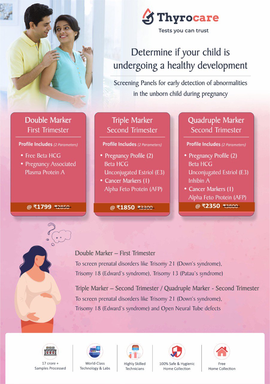 Double Marker Test in Jamshedpur at ₹1,799 by Thyrocare 6 Double Triple Quadruple Marker tests in Jamshedpur